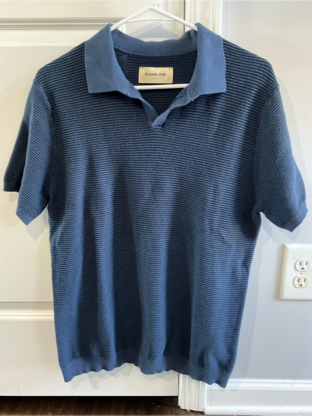 The Normal Brand Men’s Dark Blue Textured Knit Polo